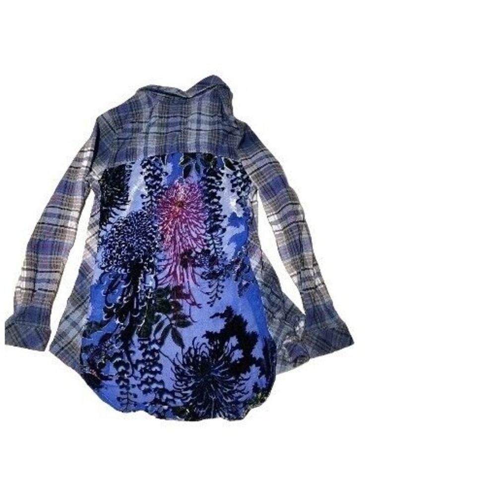 Soft Surroundings Xs Flannel Long Sleeve Shirt With See Through Lace Back Grey M